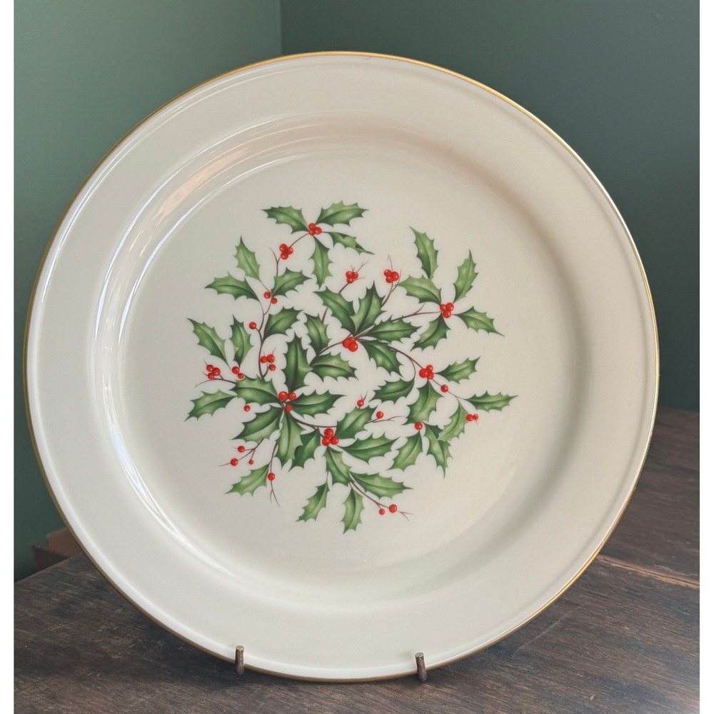 Lenox Special Christmas Holly 10.5" Dinner Plate Ivory Gold Trim Made in USA